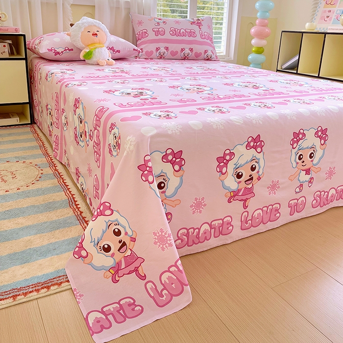 91家纺网 家纺一手货源 找家纺 金鑫汇家纺 2025新款喜羊羊与灰太狼全棉单品床单 滑冰美羊羊