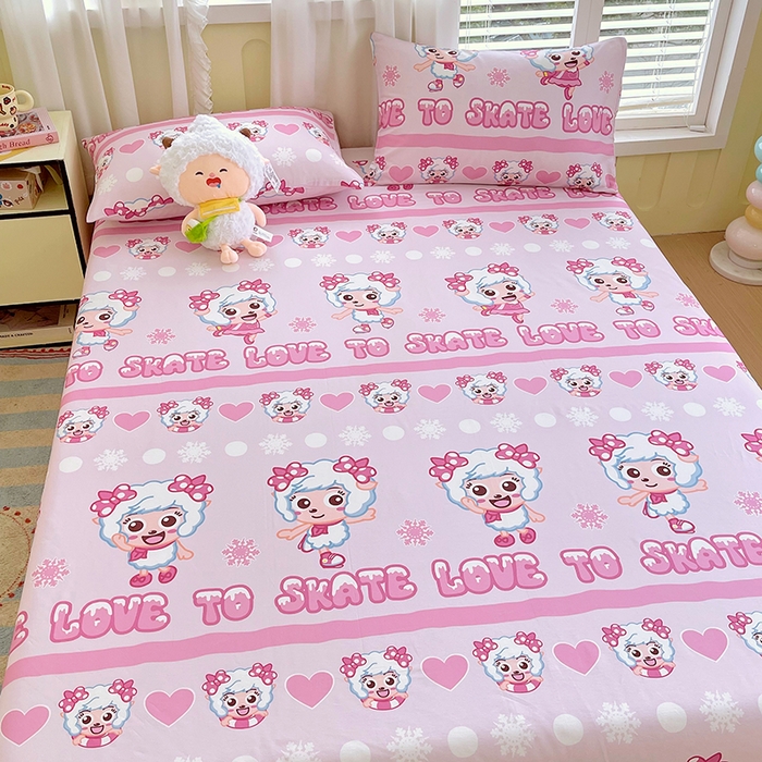 91家纺网 家纺一手货源 找家纺 金鑫汇家纺 2025新款喜羊羊与灰太狼全棉单品床单 滑冰美羊羊