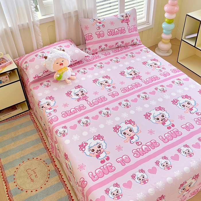 91家纺网 家纺一手货源 找家纺 金鑫汇家纺 2025新款喜羊羊与灰太狼全棉单品床单 滑冰美羊羊