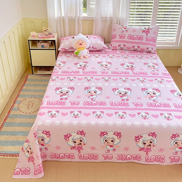 91家纺网 家纺一手货源 找家纺 金鑫汇家纺 2025新款喜羊羊与灰太狼全棉单品床单 滑冰美羊羊