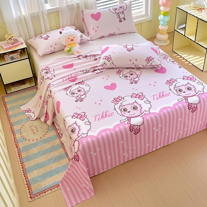 91家纺网 家纺一手货源 找家纺 金鑫汇家纺 2025新款喜羊羊与灰太狼全棉单品床单 时尚美羊羊