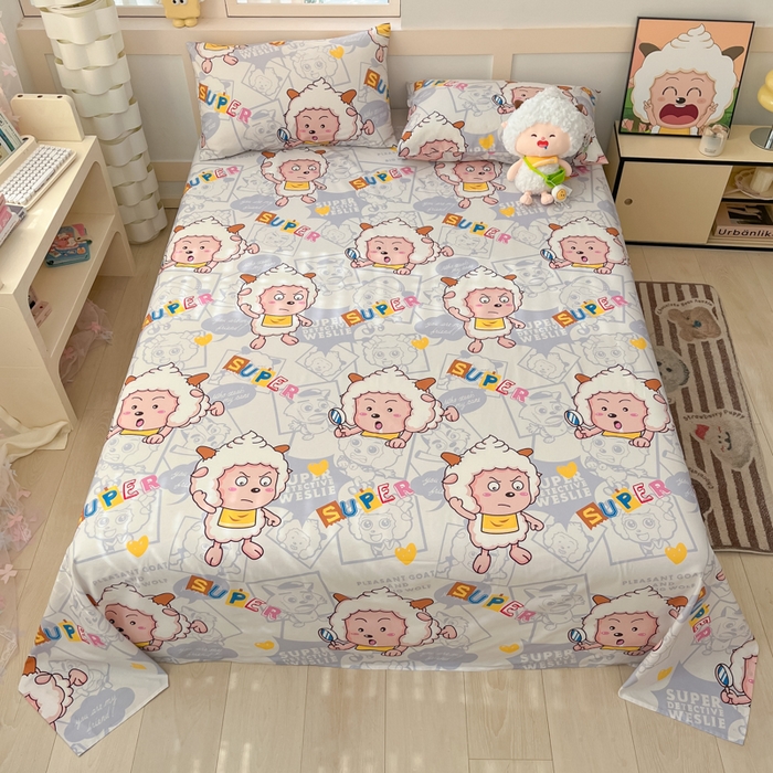金鑫汇家纺 2025新款喜羊羊与灰太狼全棉单品床单 探索懒羊羊