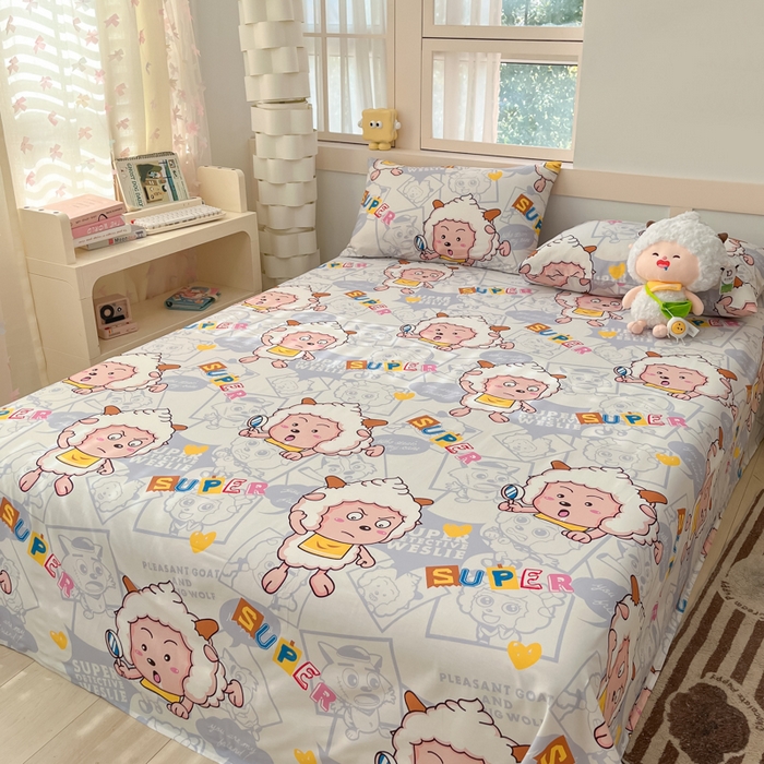 91家纺网 家纺一手货源 找家纺 金鑫汇家纺 2025新款喜羊羊与灰太狼全棉单品床单 探索懒羊羊