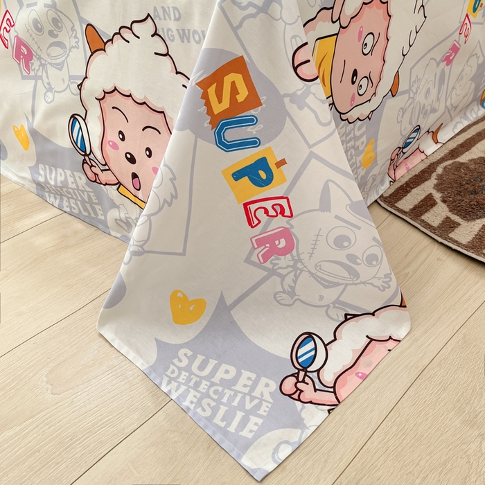 91家纺网 家纺一手货源 找家纺 金鑫汇家纺 2025新款喜羊羊与灰太狼全棉单品床单 探索懒羊羊