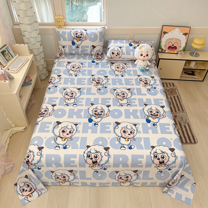 金鑫汇家纺 2025新款喜羊羊与灰太狼全棉单品床单 字母喜羊羊