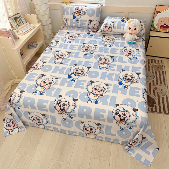 91家纺网 家纺一手货源 找家纺 金鑫汇家纺 2025新款喜羊羊与灰太狼全棉单品床单 字母喜羊羊