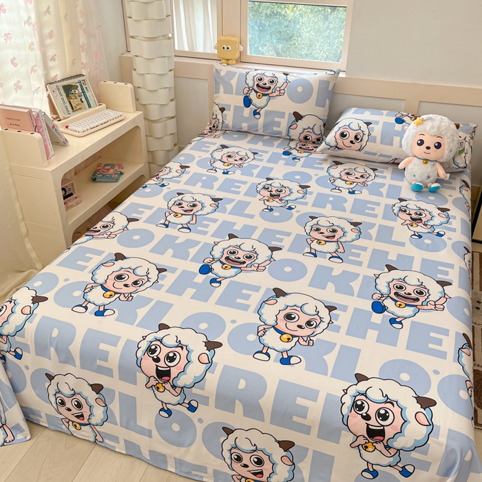 91家纺网 家纺一手货源 找家纺 金鑫汇家纺 2025新款喜羊羊与灰太狼全棉单品床单 字母喜羊羊