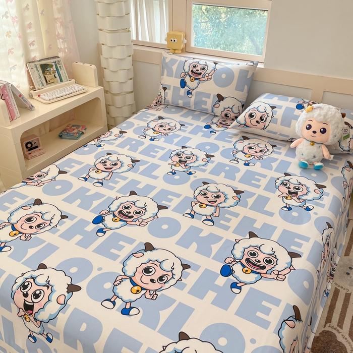 91家纺网 家纺一手货源 找家纺 金鑫汇家纺 2025新款喜羊羊与灰太狼全棉单品床单 字母喜羊羊