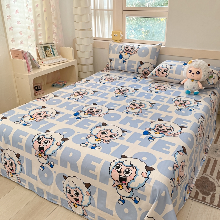 91家纺网 家纺一手货源 找家纺 金鑫汇家纺 2025新款喜羊羊与灰太狼全棉单品床单 字母喜羊羊