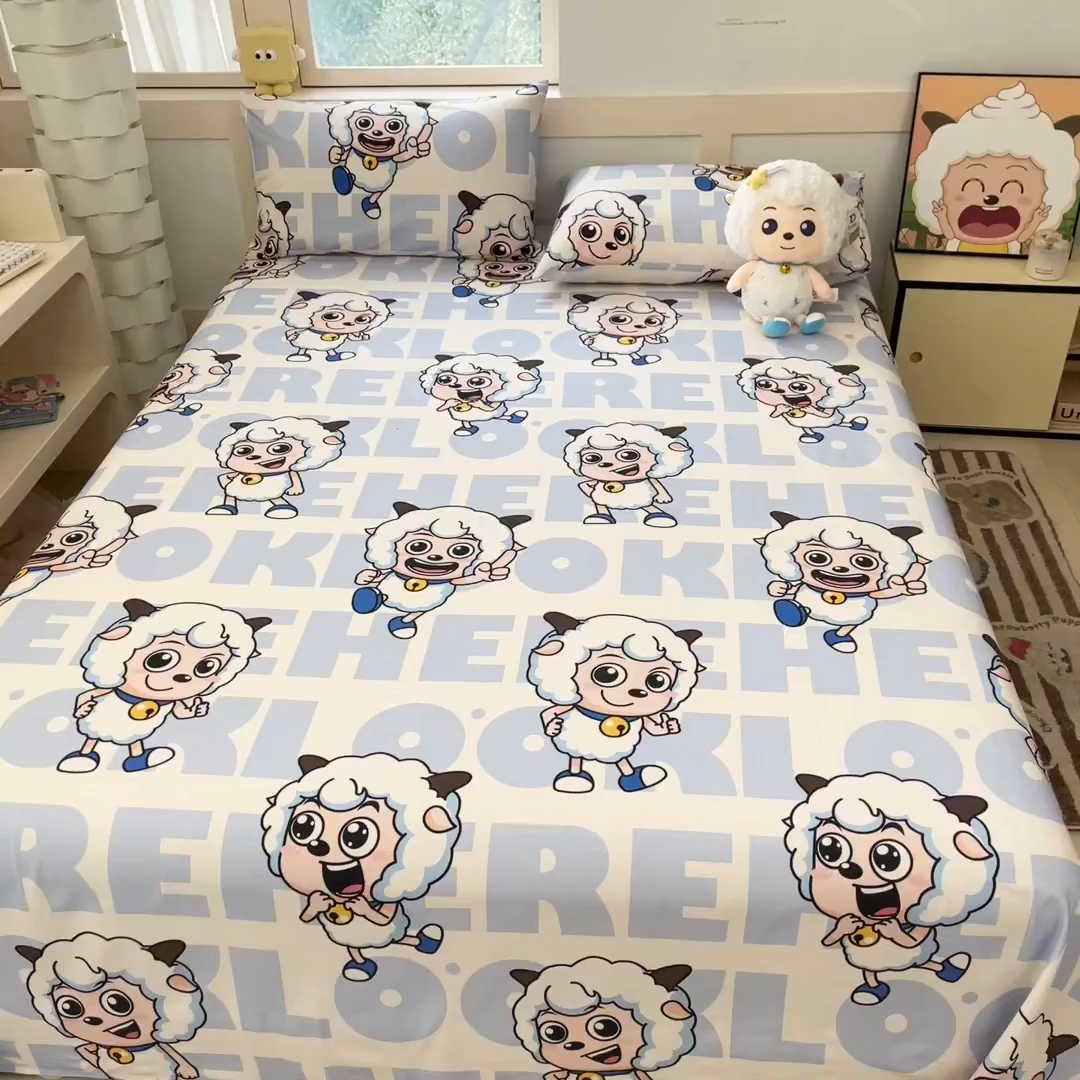 91家纺网 家纺一手货源 找家纺 金鑫汇家纺 2025新款喜羊羊与灰太狼全棉单品床单 字母喜羊羊