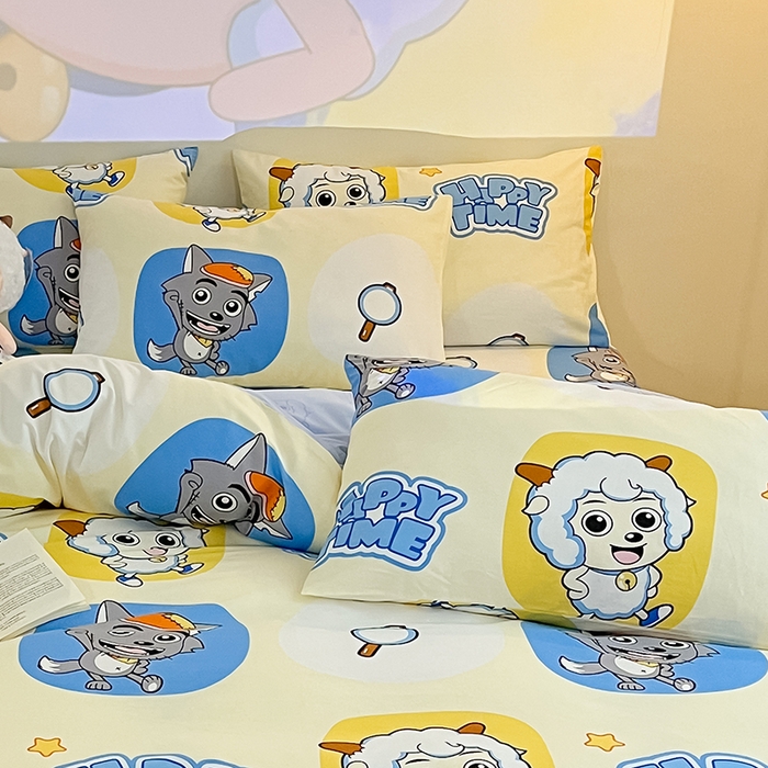 91家纺网 家纺一手货源 找家纺 金鑫汇家纺 2025新款喜羊羊与灰太狼全棉单品枕套 狼羊童话梦