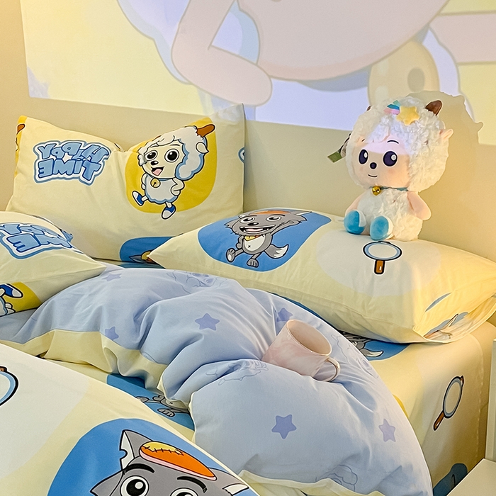 91家纺网 家纺一手货源 找家纺 金鑫汇家纺 2025新款喜羊羊与灰太狼全棉单品枕套 狼羊童话梦