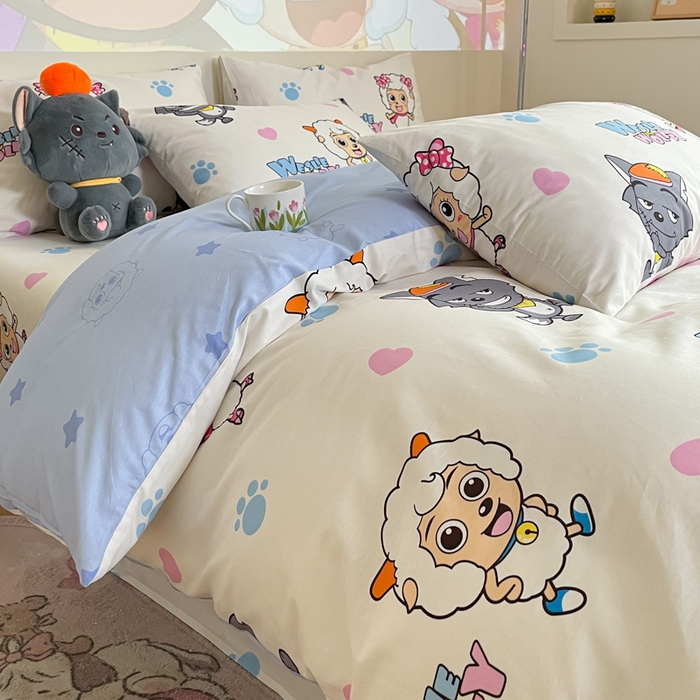 91家纺网 家纺一手货源 找家纺 金鑫汇家纺 2025新款喜羊羊与灰太狼全棉单品枕套 狼羊共舞