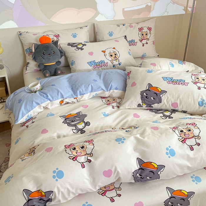 91家纺网 家纺一手货源 找家纺 金鑫汇家纺 2025新款喜羊羊与灰太狼全棉单品枕套 狼羊共舞