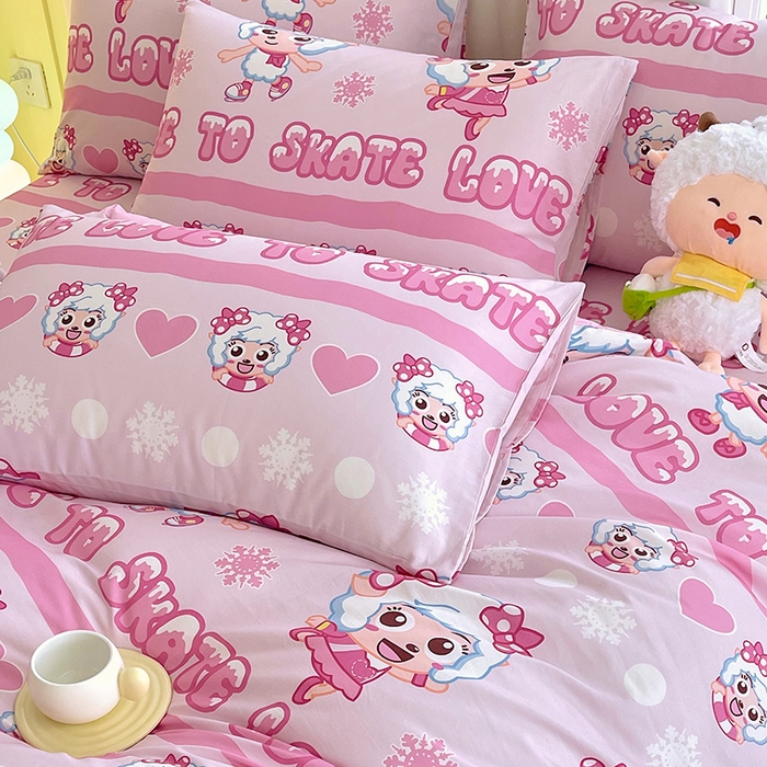 91家纺网 家纺一手货源 找家纺 金鑫汇家纺 2025新款喜羊羊与灰太狼全棉单品枕套 滑冰美羊羊