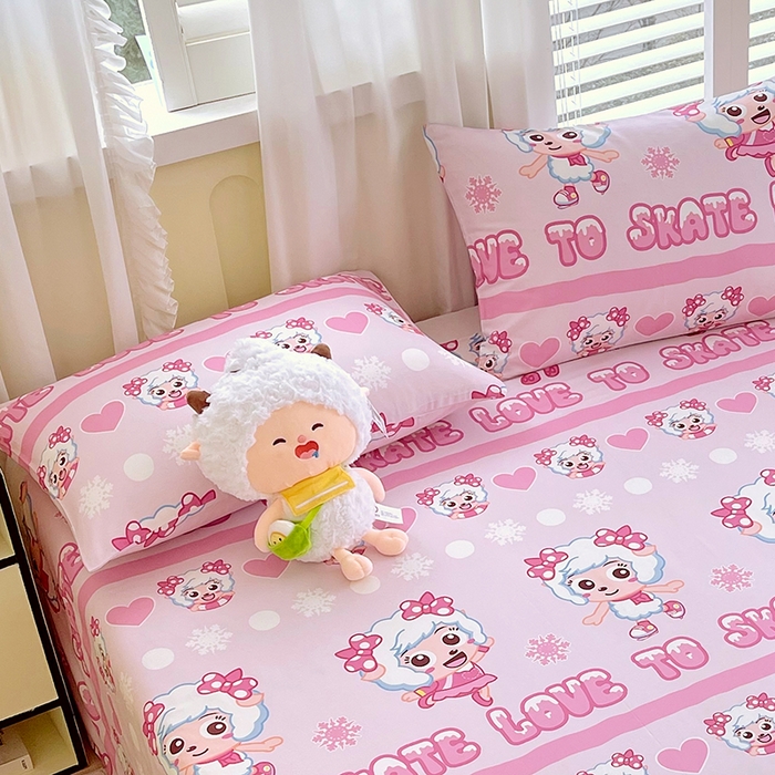 91家纺网 家纺一手货源 找家纺 金鑫汇家纺 2025新款喜羊羊与灰太狼全棉单品枕套 滑冰美羊羊