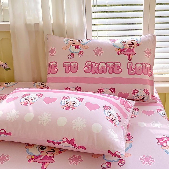 91家纺网 家纺一手货源 找家纺 金鑫汇家纺 2025新款喜羊羊与灰太狼全棉单品枕套 滑冰美羊羊