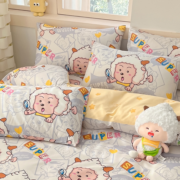 91家纺网 家纺一手货源 找家纺 金鑫汇家纺 2025新款喜羊羊与灰太狼全棉单品枕套 探索懒羊羊