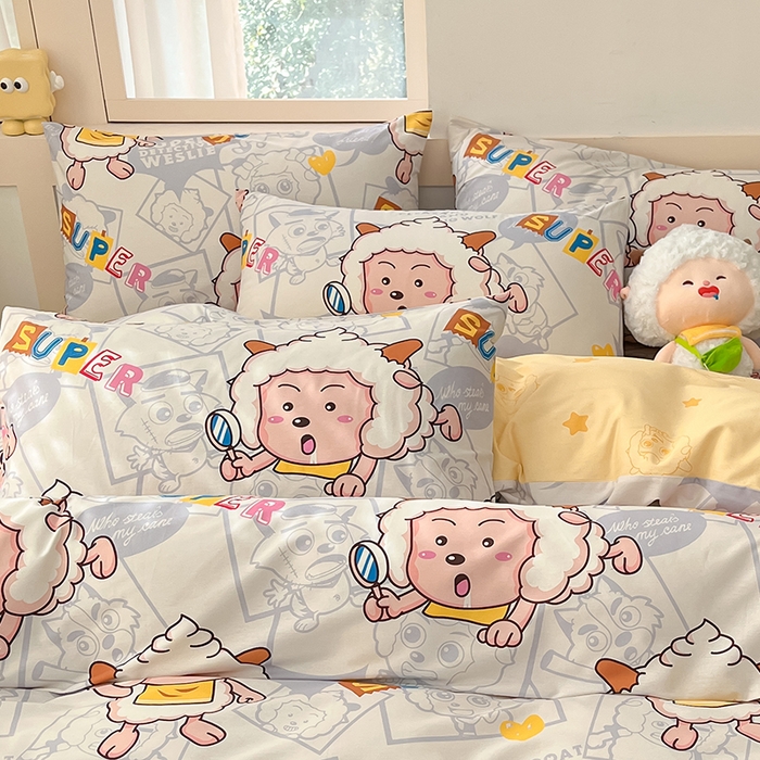 91家纺网 家纺一手货源 找家纺 金鑫汇家纺 2025新款喜羊羊与灰太狼全棉单品枕套 探索懒羊羊