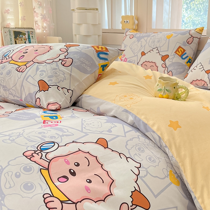 91家纺网 家纺一手货源 找家纺 金鑫汇家纺 2025新款喜羊羊与灰太狼全棉单品枕套 探索懒羊羊