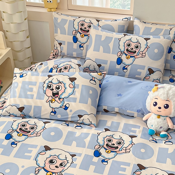 91家纺网 家纺一手货源 找家纺 金鑫汇家纺 2025新款喜羊羊与灰太狼全棉单品枕套 字母喜羊羊