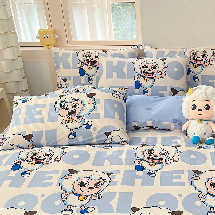 91家纺网 家纺一手货源 找家纺 金鑫汇家纺 2025新款喜羊羊与灰太狼全棉单品枕套 字母喜羊羊