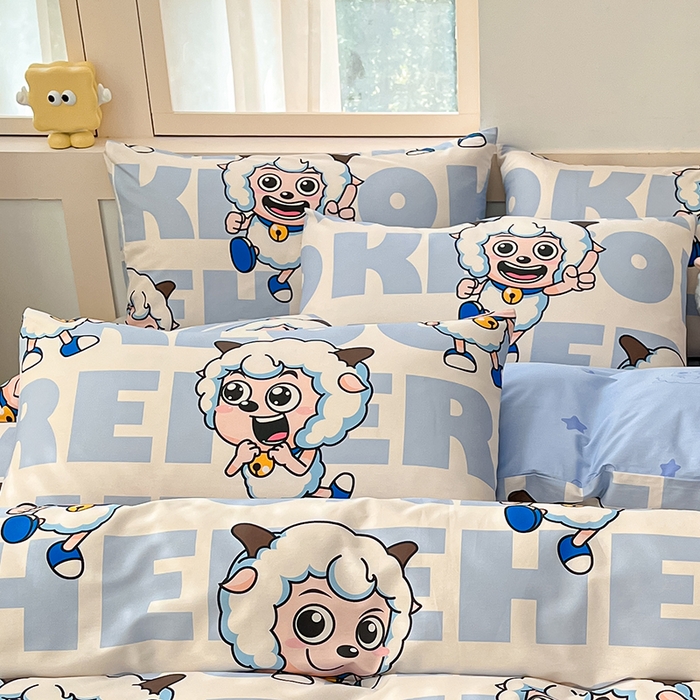 91家纺网 家纺一手货源 找家纺 金鑫汇家纺 2025新款喜羊羊与灰太狼全棉单品枕套 字母喜羊羊