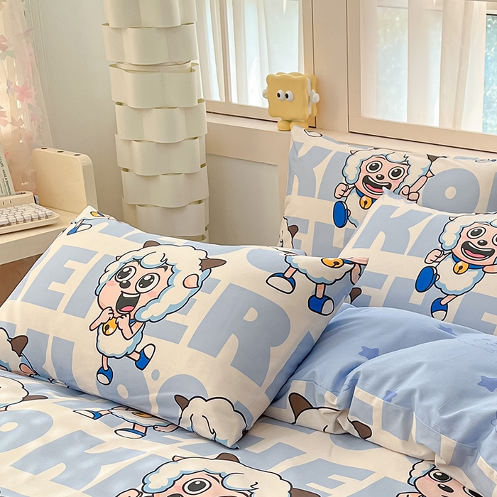 91家纺网 家纺一手货源 找家纺 金鑫汇家纺 2025新款喜羊羊与灰太狼全棉单品枕套 字母喜羊羊