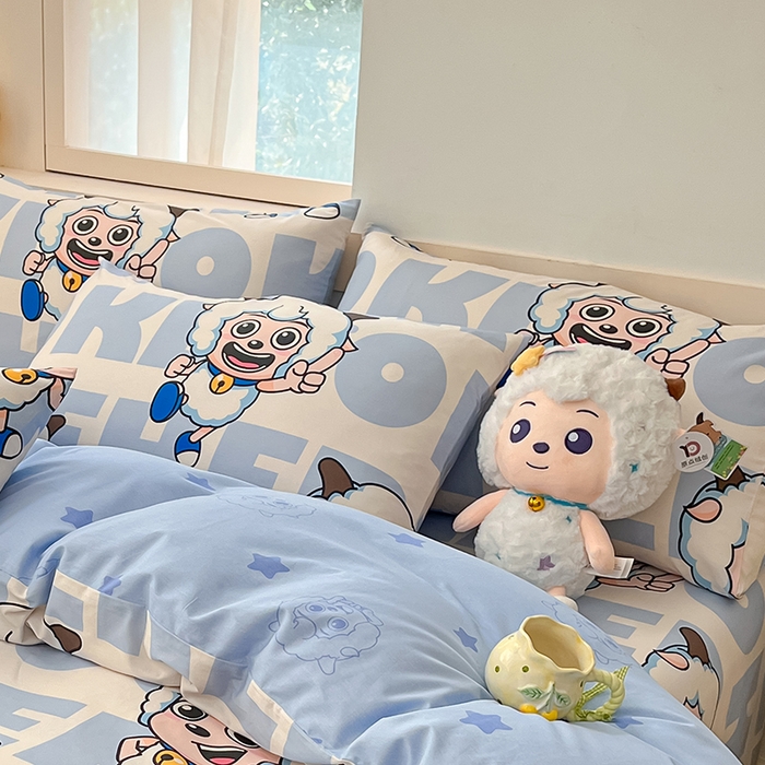 91家纺网 家纺一手货源 找家纺 金鑫汇家纺 2025新款喜羊羊与灰太狼全棉单品枕套 字母喜羊羊