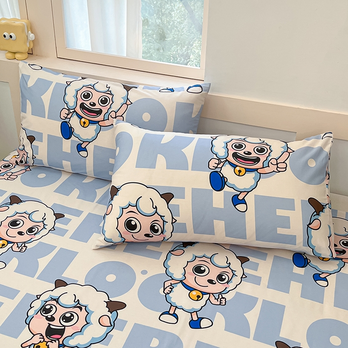 91家纺网 家纺一手货源 找家纺 金鑫汇家纺 2025新款喜羊羊与灰太狼全棉单品枕套 字母喜羊羊