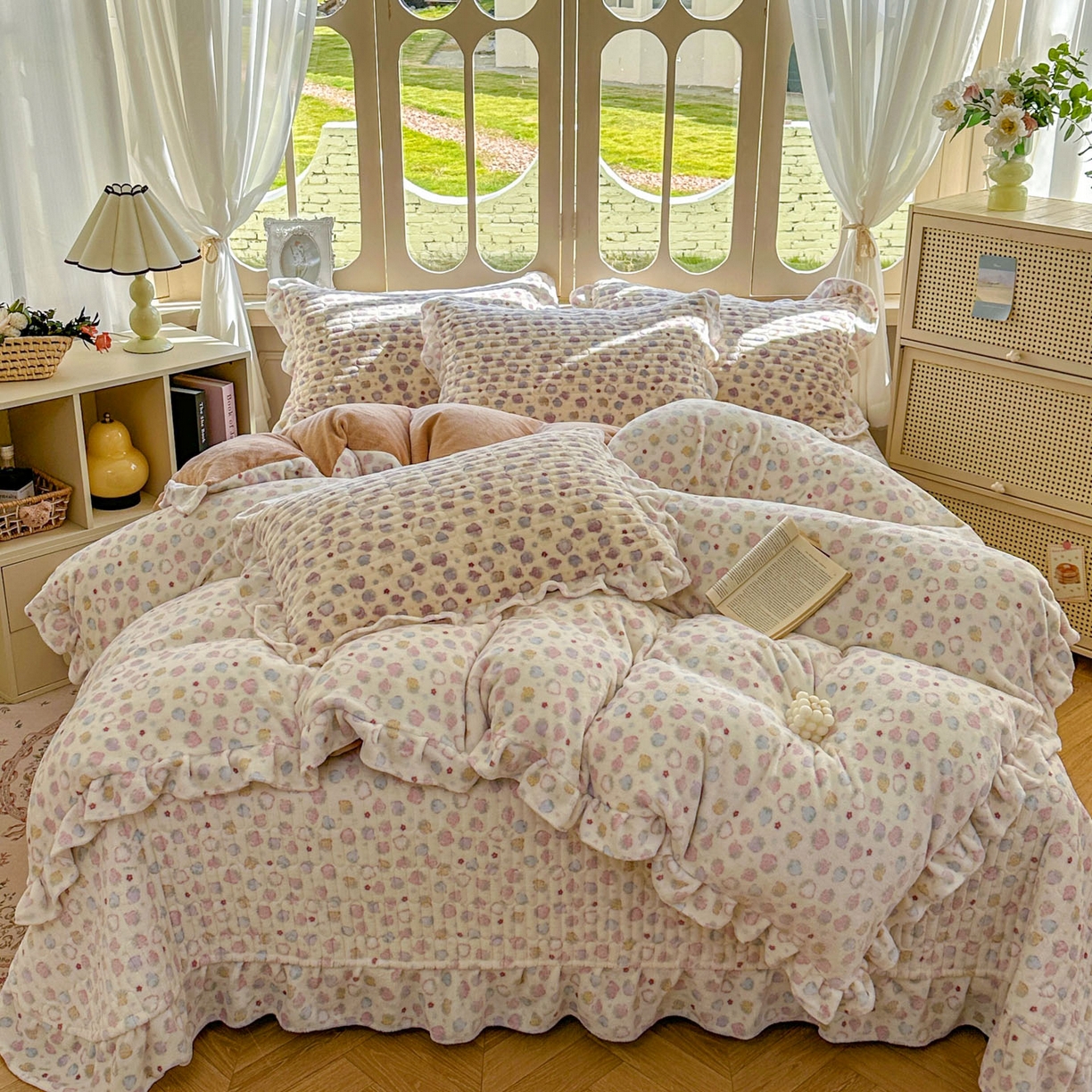 91家纺网 家纺一手货源 找家纺 （总）美梦家纺 2025新款牛奶绒花边夹棉床盖四件套