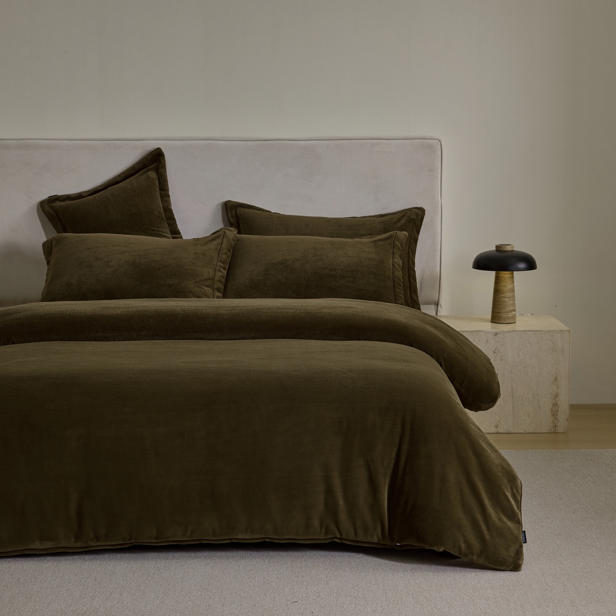 禧禾 2025新款A类300G醇厚速暖绒四件套-莫兰迪莫兰迪-橄榄绿