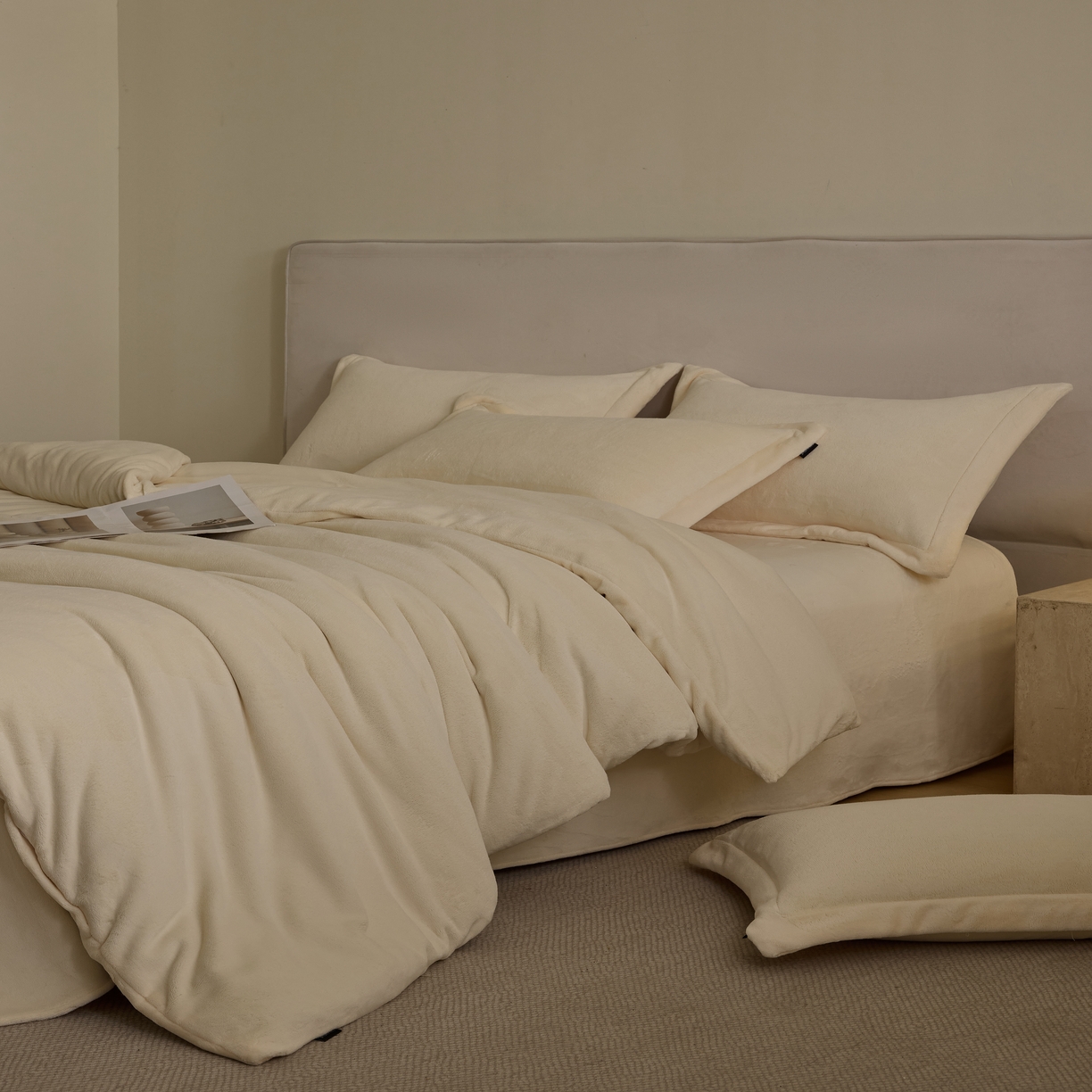 91家纺网 家纺一手货源 找家纺 禧禾 2025新款A类300G醇厚速暖绒四件套-莫兰迪莫兰迪-奶芙黄