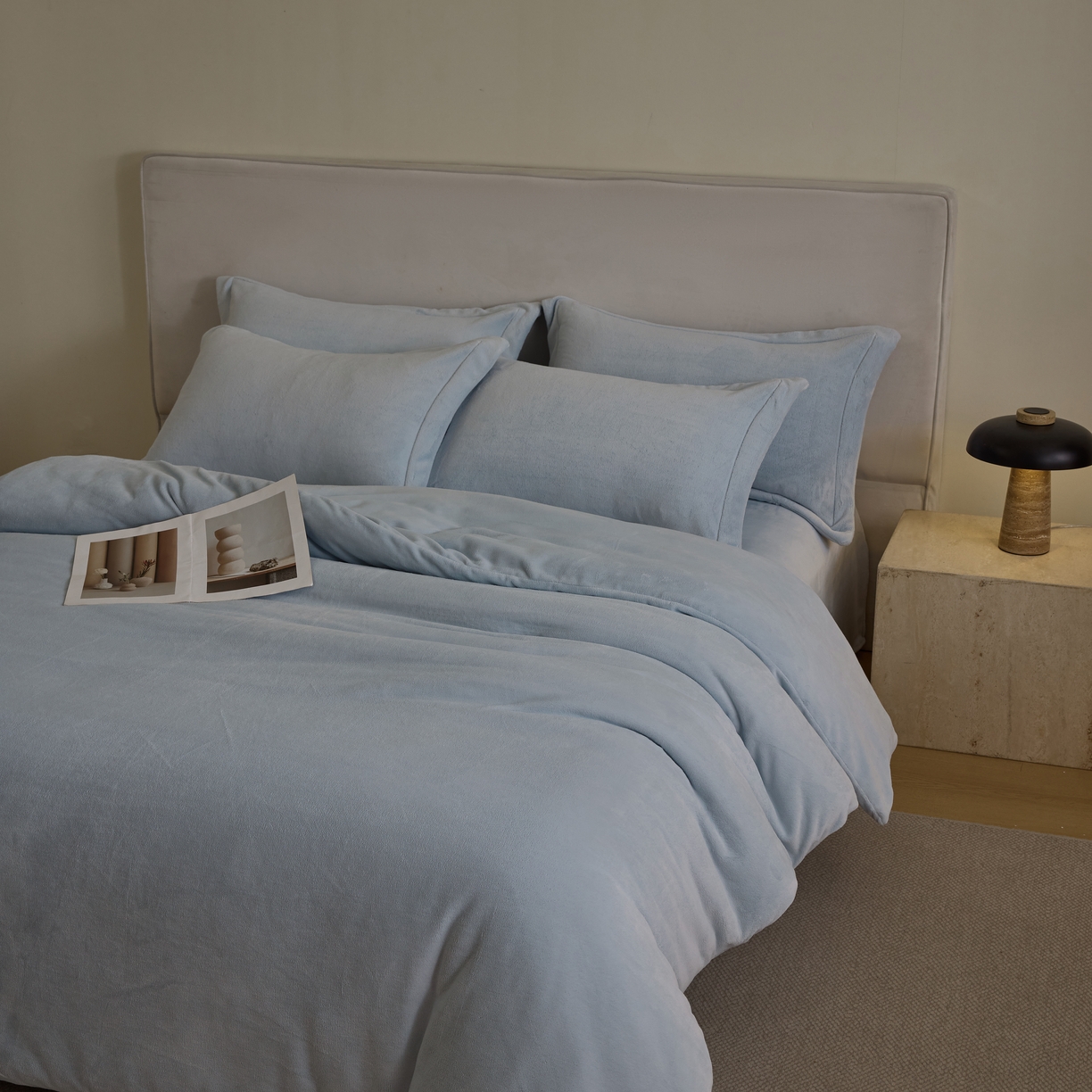 91家纺网 家纺一手货源 找家纺 禧禾 2025新款A类300G醇厚速暖绒四件套-莫兰迪莫兰迪-雨灰蓝