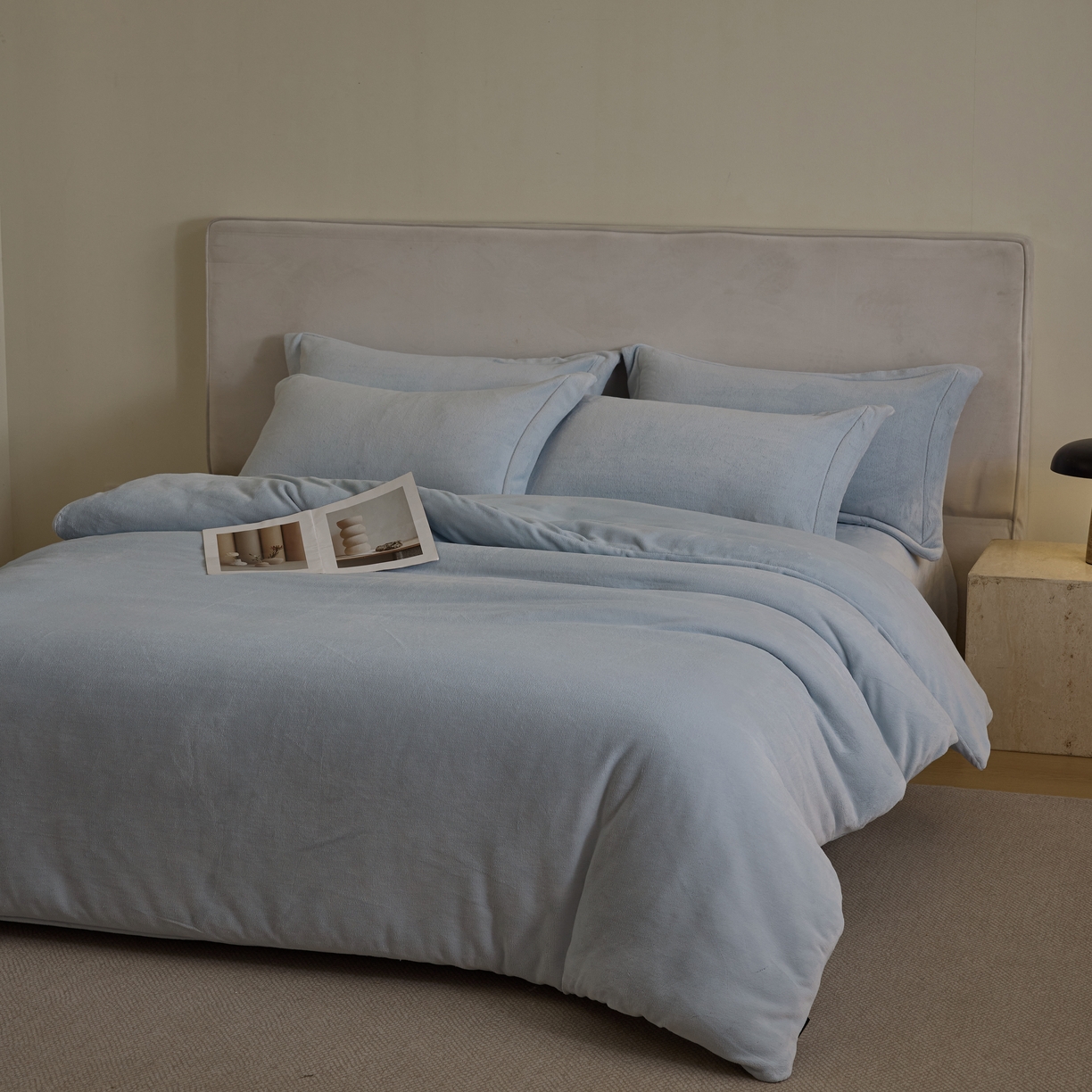 91家纺网 家纺一手货源 找家纺 禧禾 2025新款A类300G醇厚速暖绒四件套-莫兰迪莫兰迪-雨灰蓝