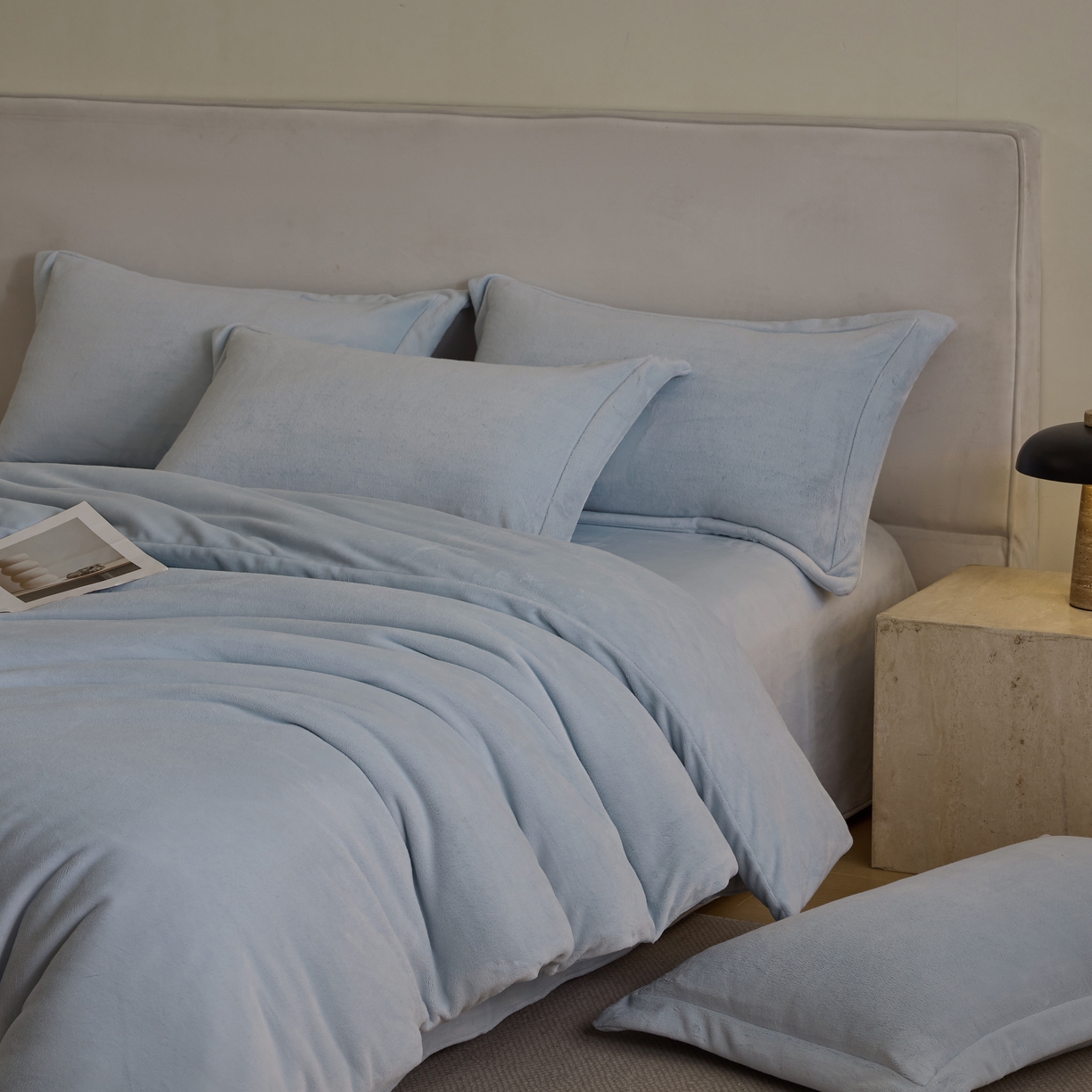 91家纺网 家纺一手货源 找家纺 禧禾 2025新款A类300G醇厚速暖绒四件套-莫兰迪莫兰迪-雨灰蓝