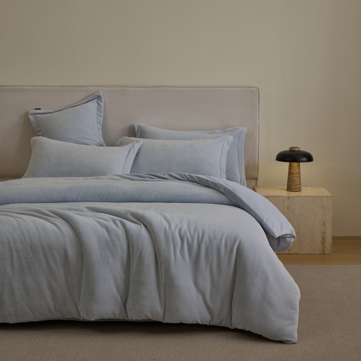 91家纺网 家纺一手货源 找家纺 禧禾 2025新款A类300G醇厚速暖绒四件套-莫兰迪莫兰迪-雨灰蓝