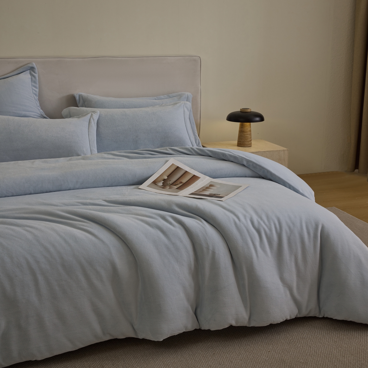 91家纺网 家纺一手货源 找家纺 禧禾 2025新款A类300G醇厚速暖绒四件套-莫兰迪莫兰迪-雨灰蓝