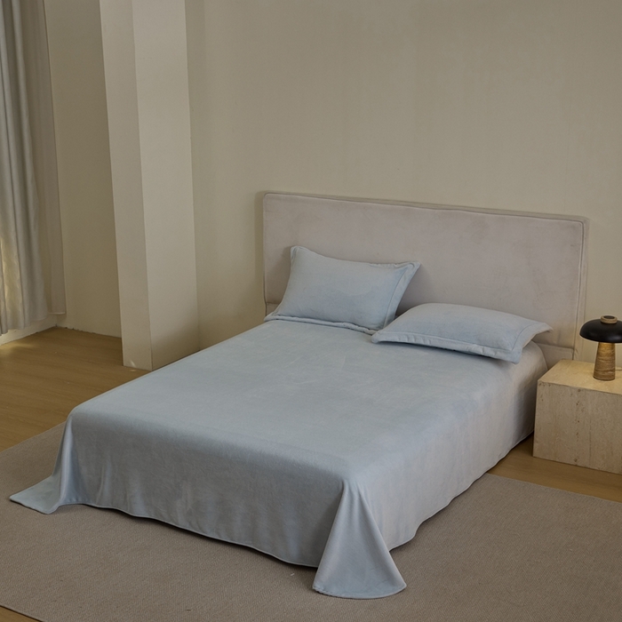 91家纺网 家纺一手货源 找家纺 禧禾 2025新款A类300G醇厚速暖绒四件套牛奶绒四件套雨灰蓝