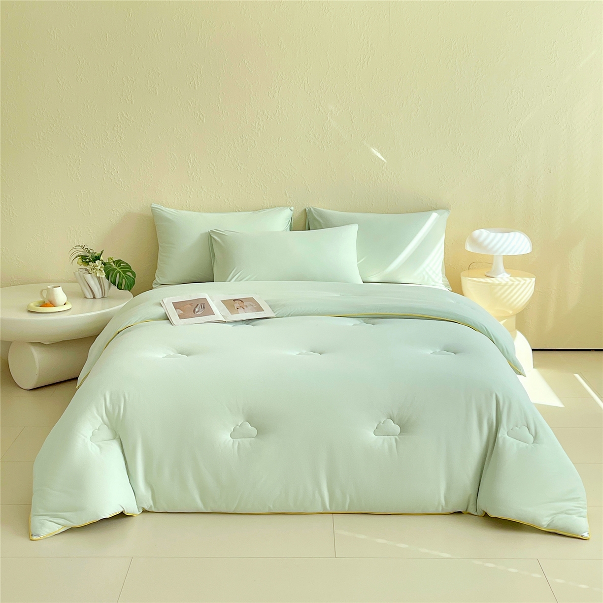 91家纺网 家纺一手货源 找家纺 佰亿莱 2026新款亲肤超柔云朵棉牛奶大豆被子被芯 清新绿