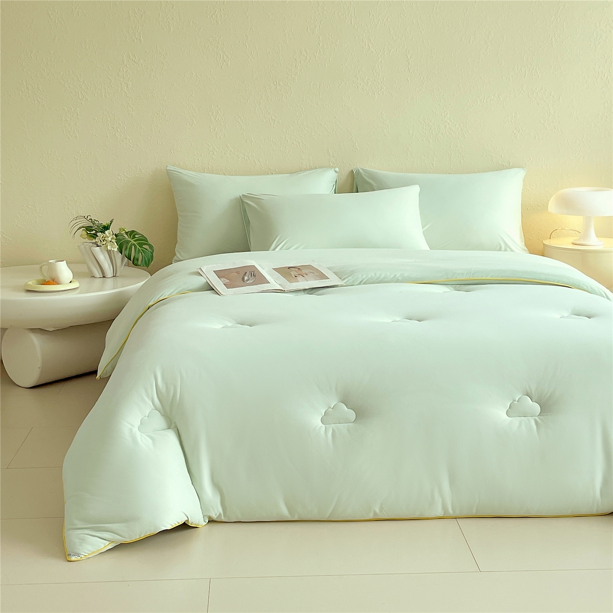 91家纺网 家纺一手货源 找家纺 佰亿莱 2026新款亲肤超柔云朵棉牛奶大豆被子被芯 清新绿