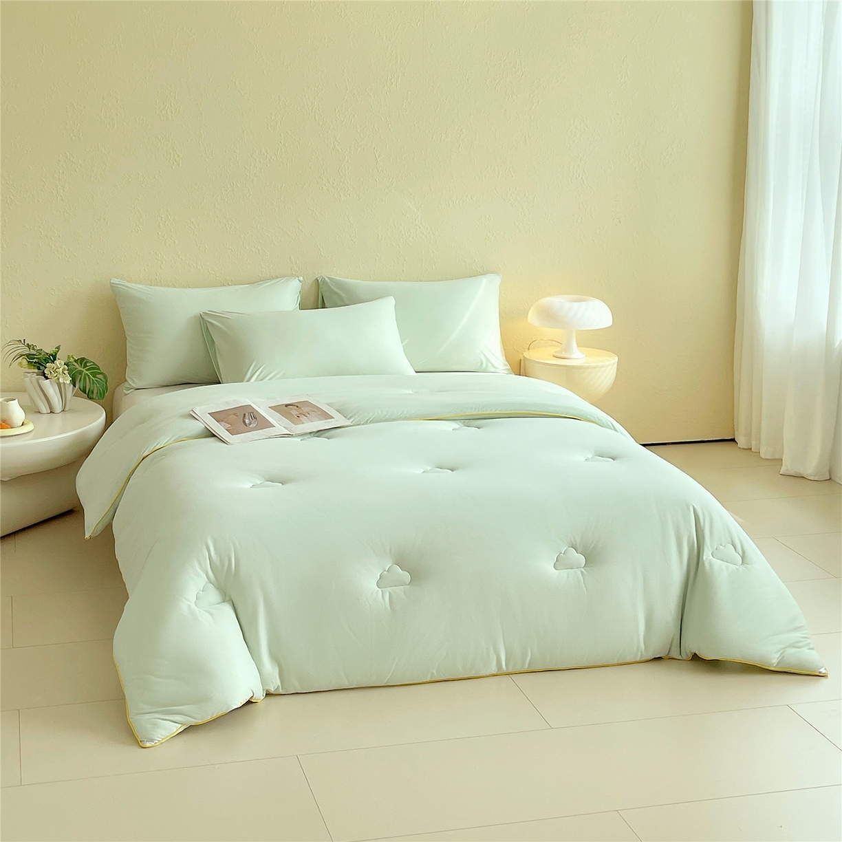 91家纺网 家纺一手货源 找家纺 佰亿莱 2026新款亲肤超柔云朵棉牛奶大豆被子被芯 清新绿