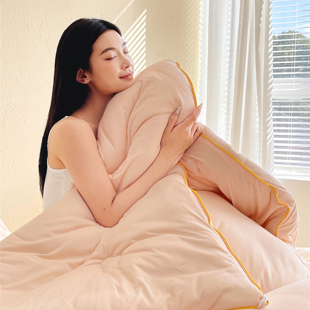 91家纺网 家纺一手货源 找家纺 佰亿莱 2026新款亲肤超柔云朵棉牛奶大豆被子被芯 玉粉