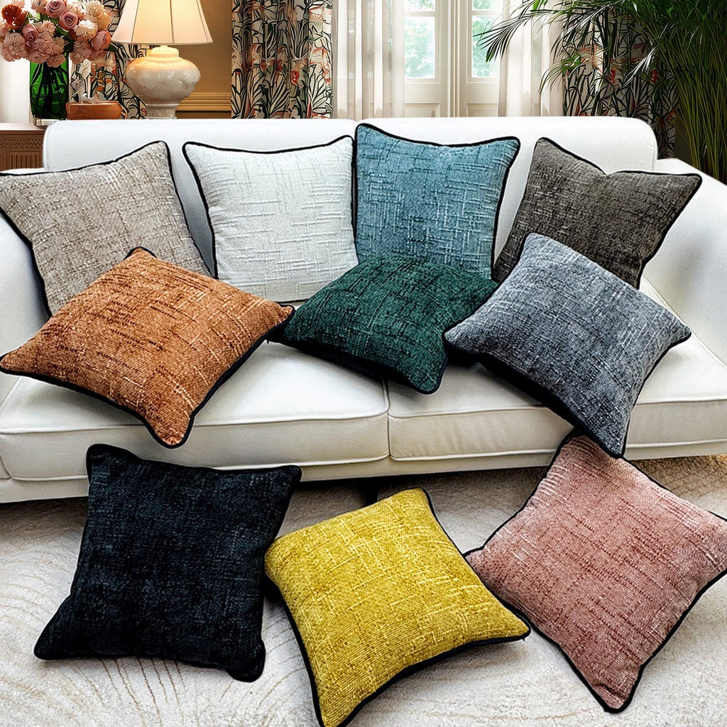 91家纺网 家纺一手货源 找家纺 （总）爱家居 2025新款纯色加厚雪尼尔纹理抱枕轻奢家居靠垫沙发床头靠包枕可拆洗