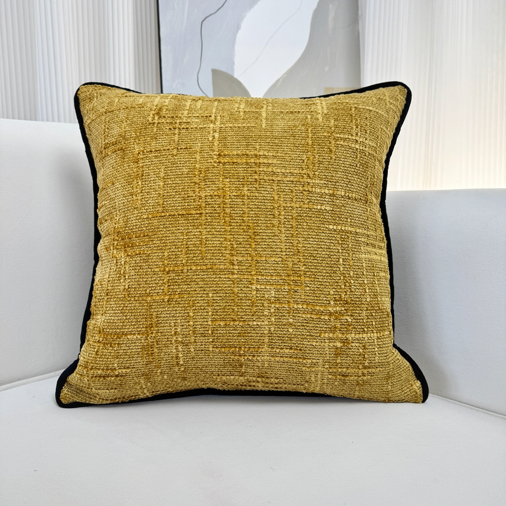 爱家居 2025新款纯色加厚雪尼尔纹理抱枕轻奢家居靠垫沙发床头靠包枕可拆洗 轻奢雪尼尔—姜黄