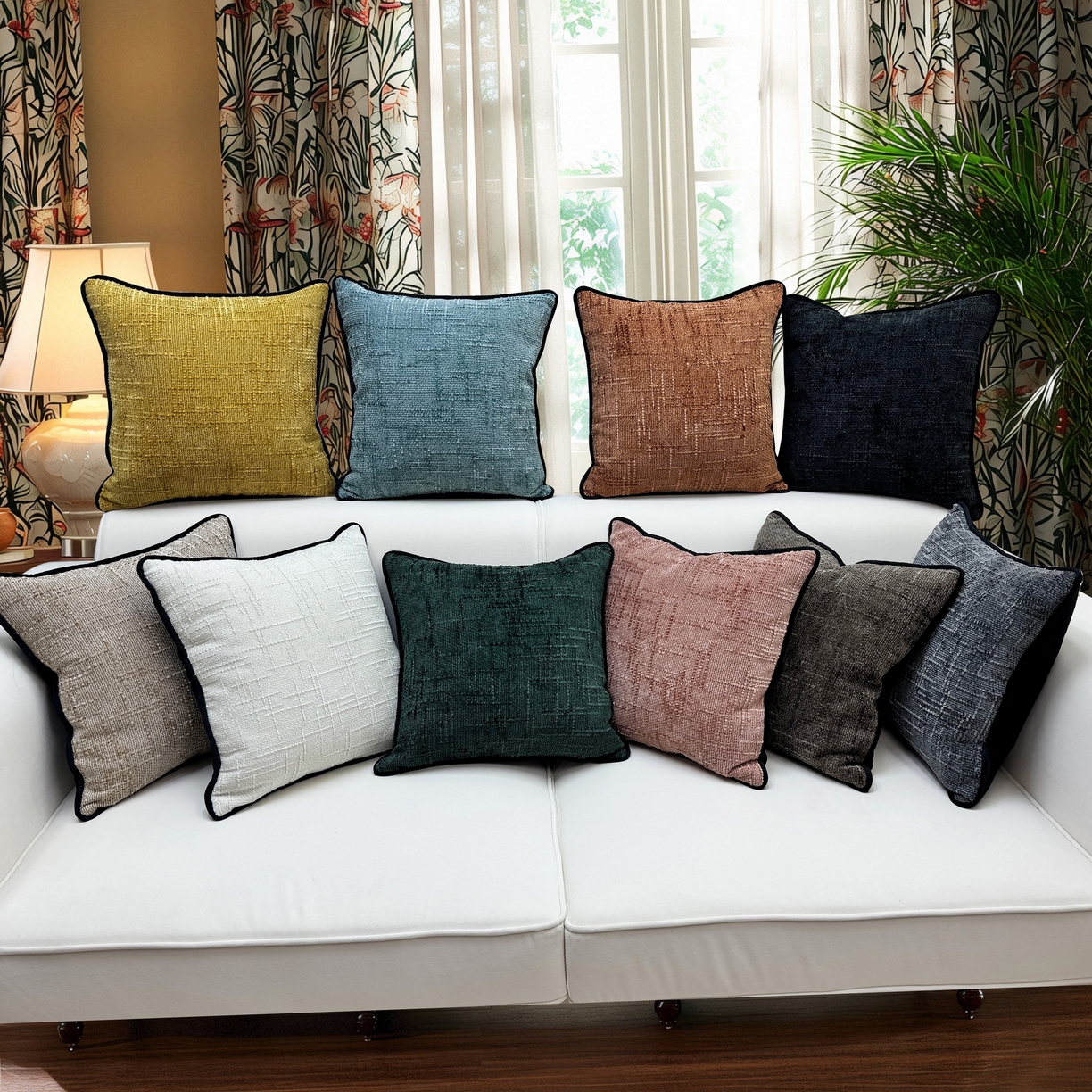 91家纺网 家纺一手货源 找家纺 爱家居 2025新款纯色加厚雪尼尔纹理抱枕轻奢家居靠垫沙发床头靠包枕可拆洗 组合图