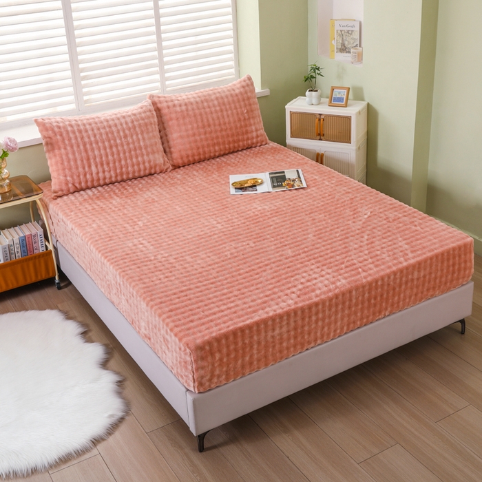 91家纺网 家纺一手货源 找家纺 卡诗兰 2025新款泡泡绒床笠 橙色