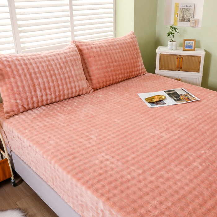 91家纺网 家纺一手货源 找家纺 卡诗兰 2025新款泡泡绒床笠 橙色