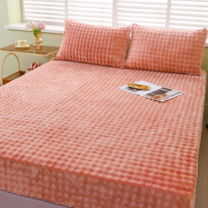 91家纺网 家纺一手货源 找家纺 卡诗兰 2025新款泡泡绒床笠 橙色