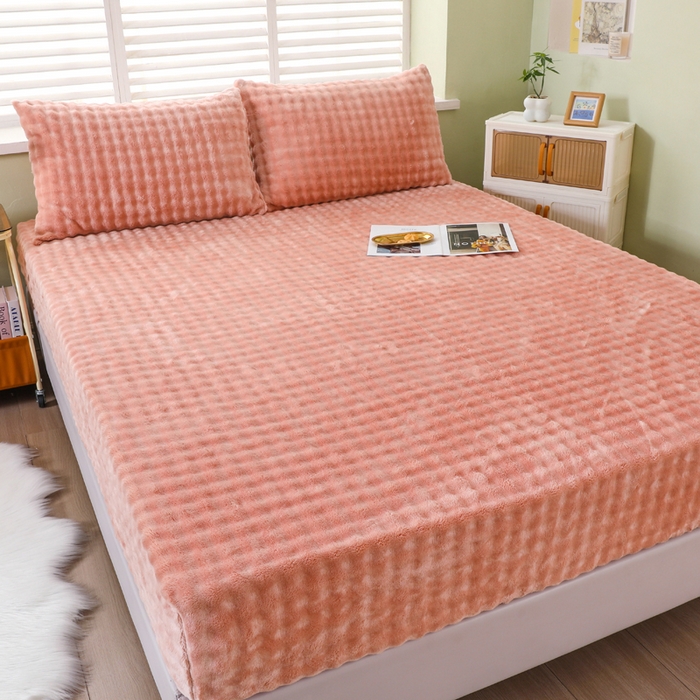 91家纺网 家纺一手货源 找家纺 卡诗兰 2025新款泡泡绒床笠 橙色